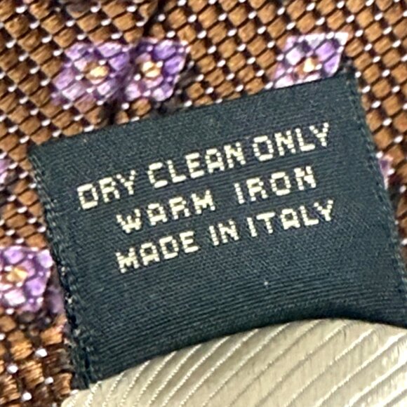 Ermenegildo Zegna 100% Silk Necktie Brown Purple Geometric Square Pattern Design - Picture 3 of 4